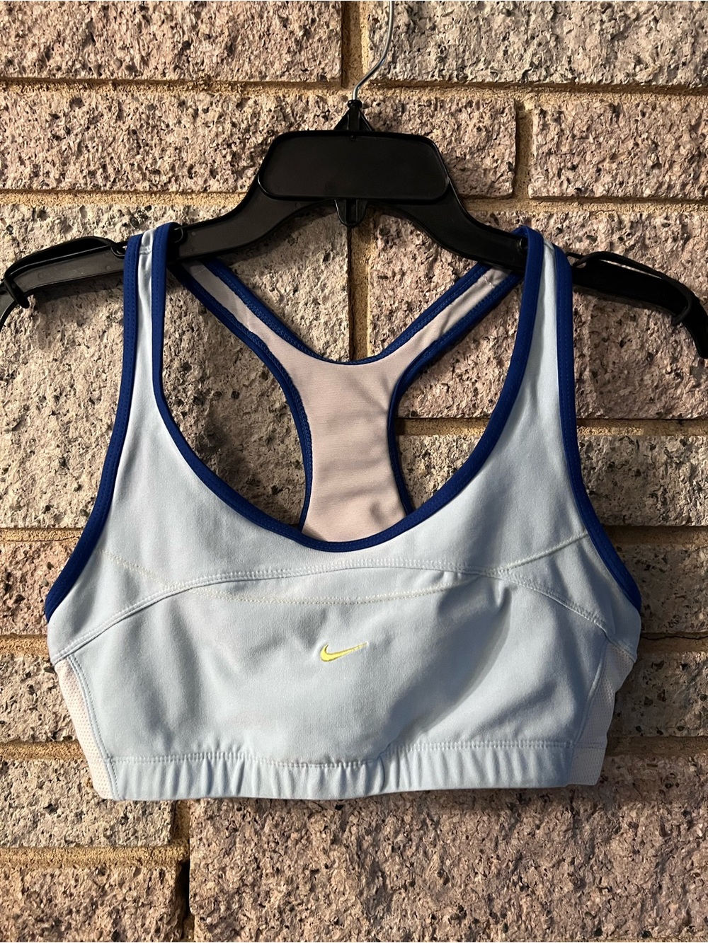 Nike Light Blue & Navy Racerback Sports Bra with Yellow Swoosh Dri-Fit